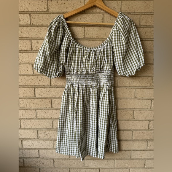 Faithfull the Brand Dresses & Skirts - Faithfull the Brand Green Gingham Puff Sleeve Dress